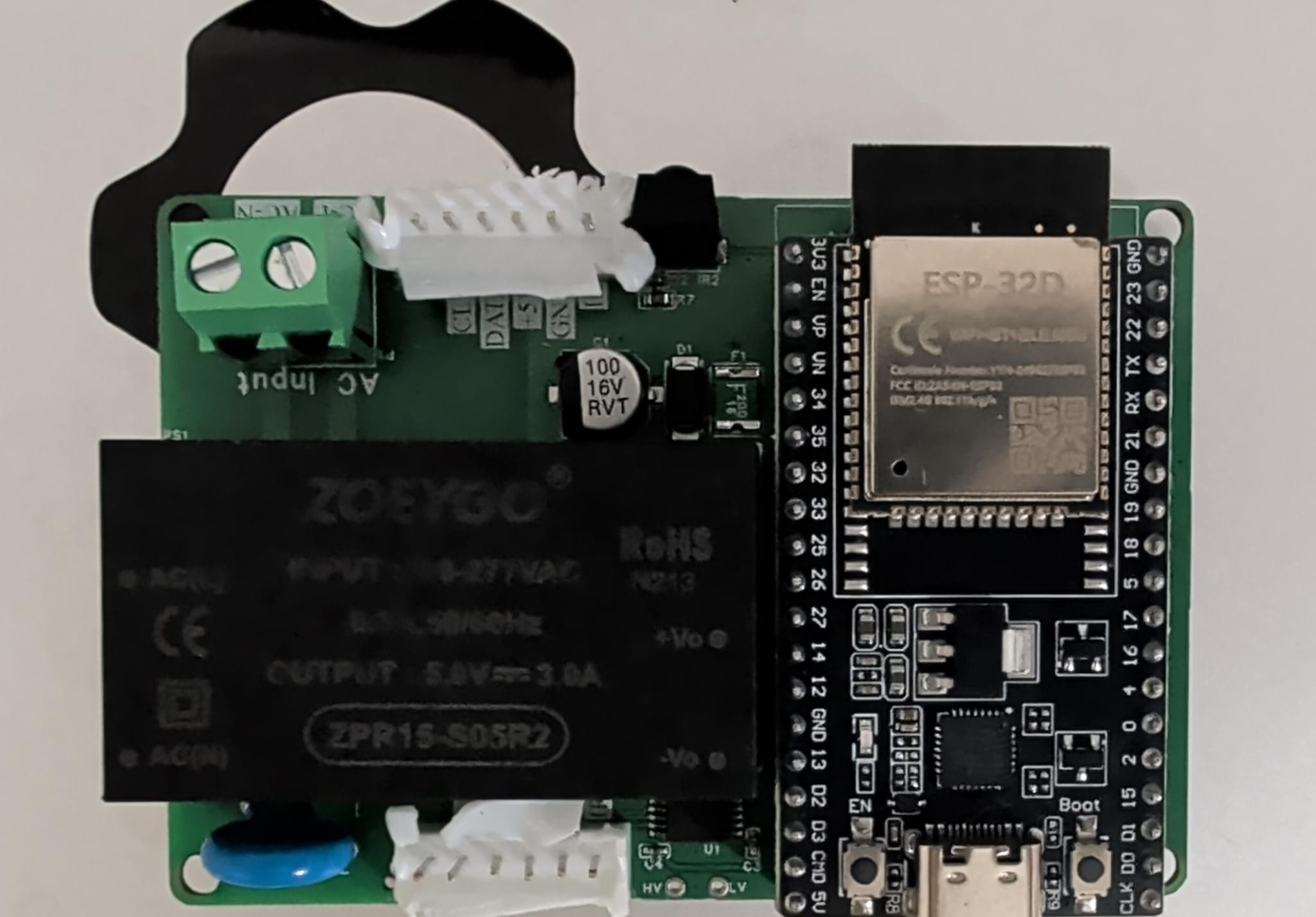 The carved-open connectors that let me test v2 despite the reversed pinout